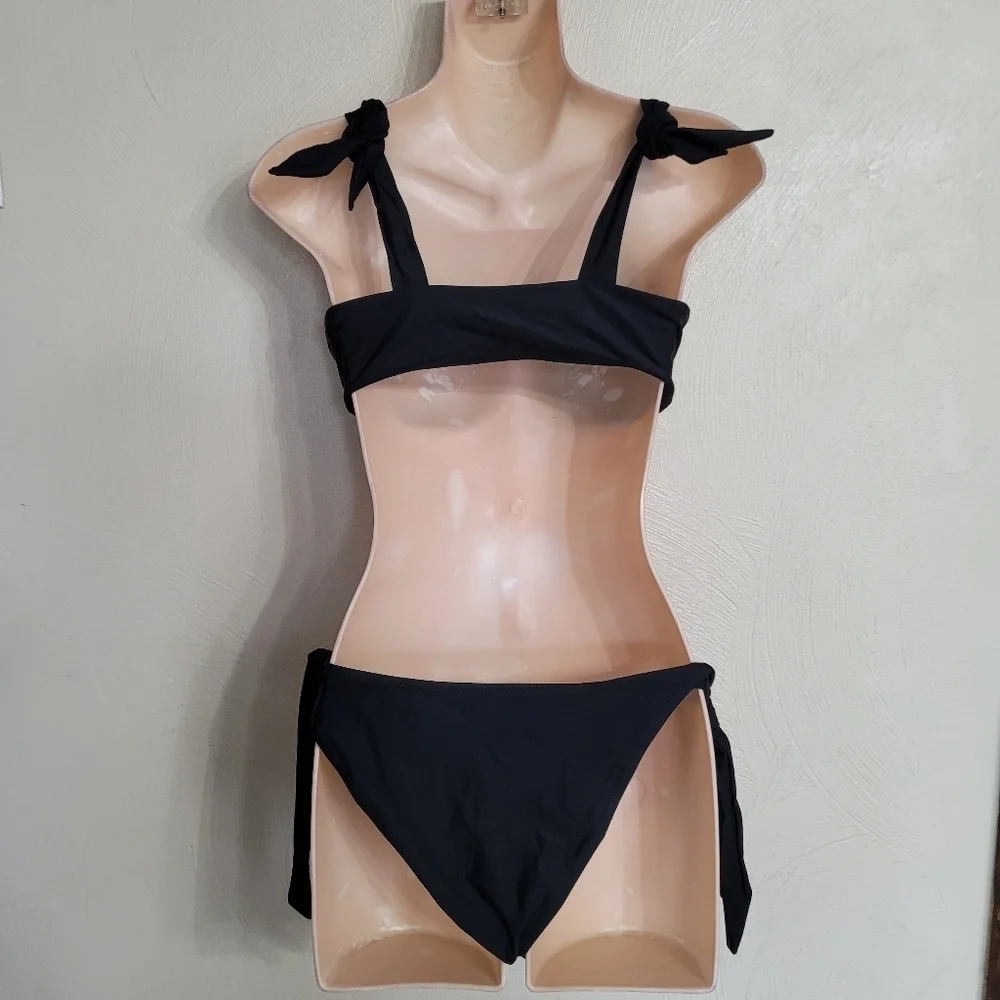 Blooming Jelly Black Tie Waist Bandeau Bikini Set Size Women's Medium NEW